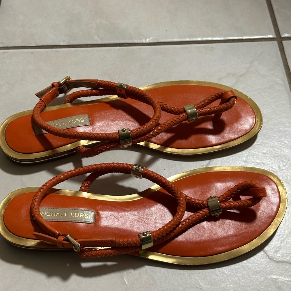 MICHAEL KORS Hartley Scorpius Thong Sandals Gold Size 8 med  MSRP $259 - Picture 7 of 12